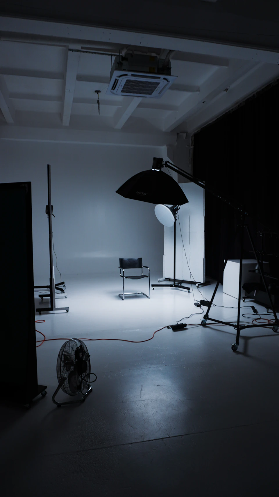 Professional photography studio with softbox lighting setup